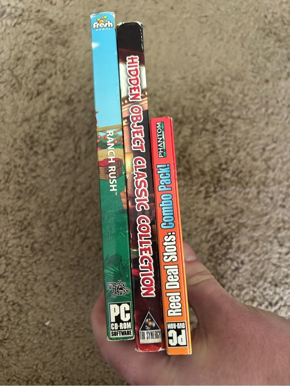 PC Game CD-ROM Trio - Bright Green, Red & Orange Spines